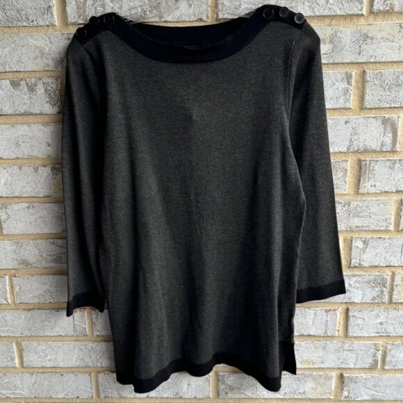 Cable & Gauge Gray & Black 3/4 Sleeve Pullover Sweater Women's Size M. - Picture 1 of 6